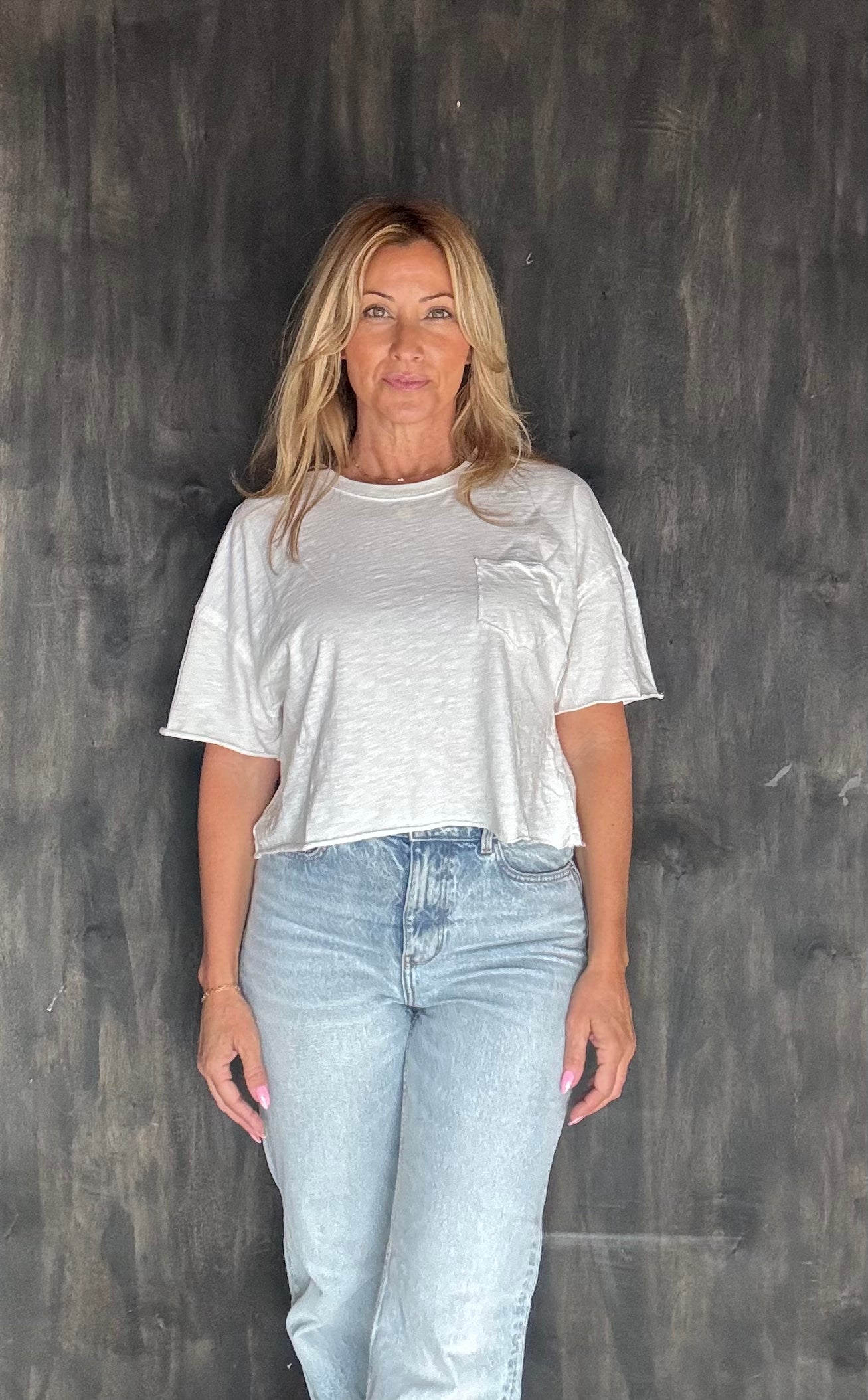 cropped white pocket tee