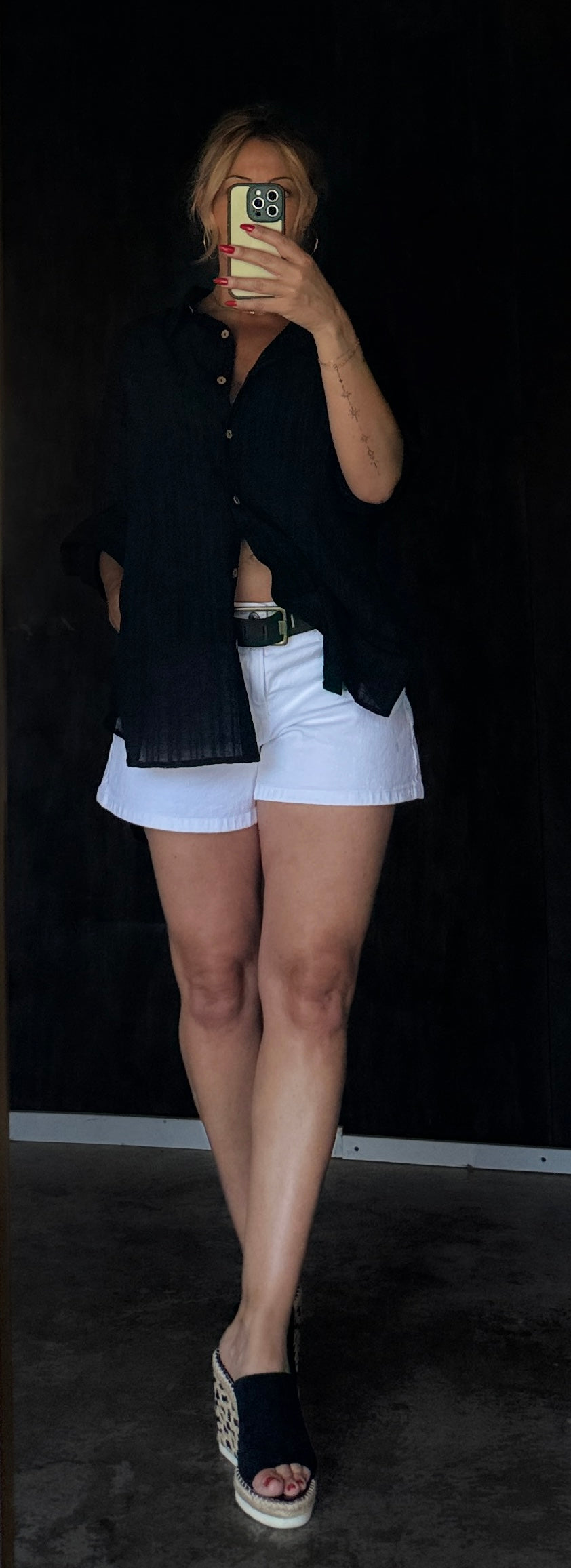 oversized black button down tunic