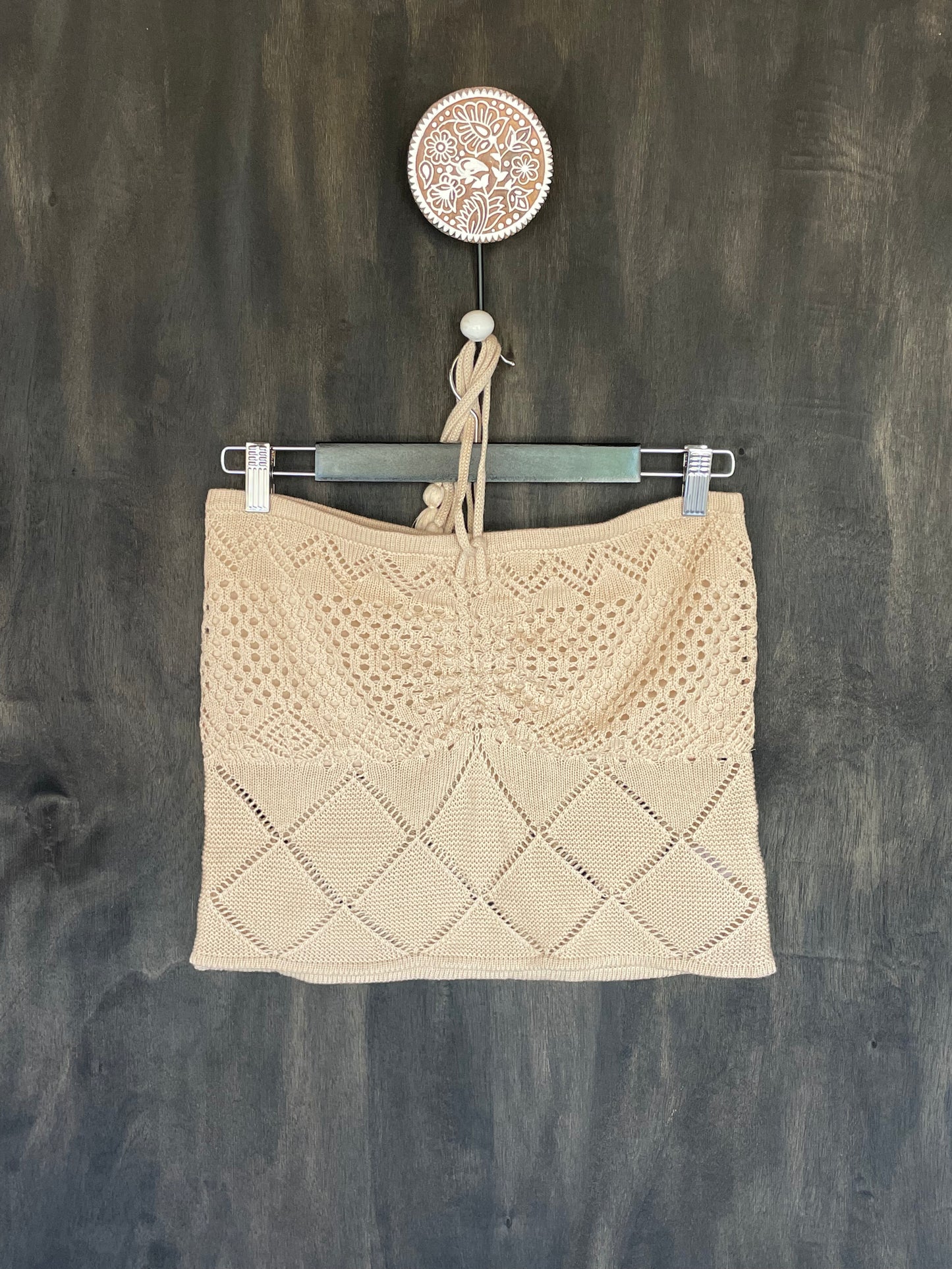 Solid Crochet Knit Eyelet Sweater Halter Top