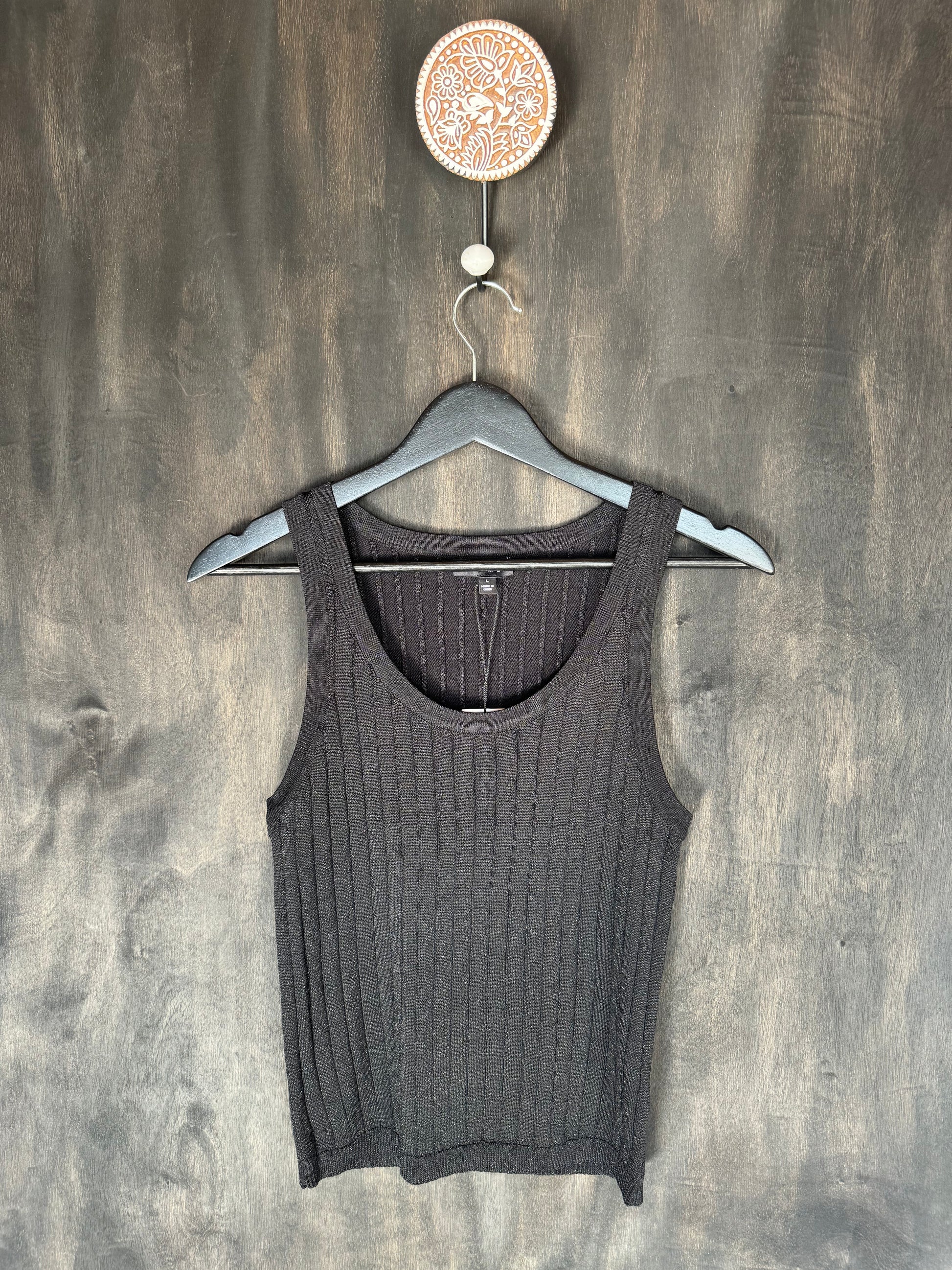 black metallic ribbed knitted ribbed tank top women's