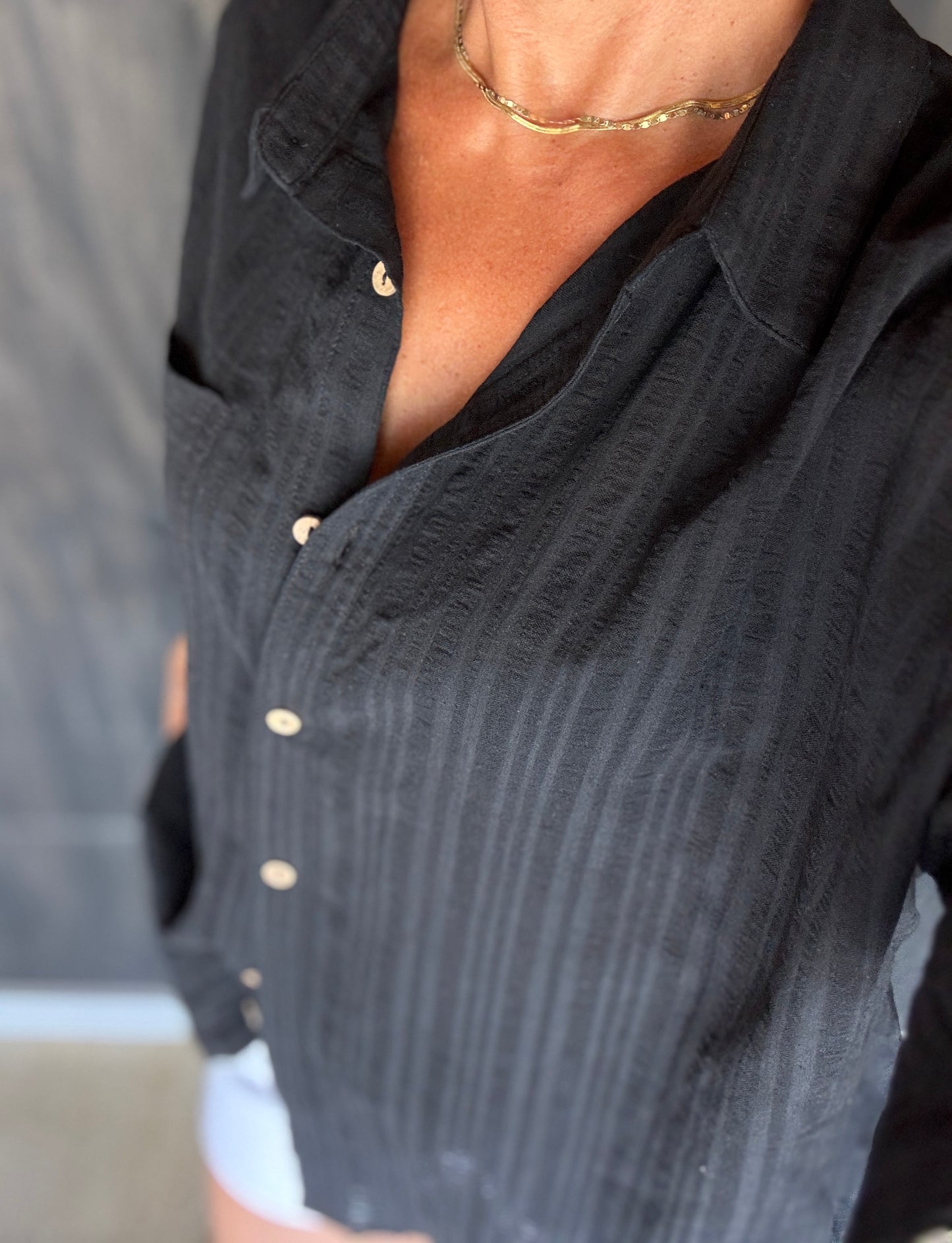 oversized black button down tunic