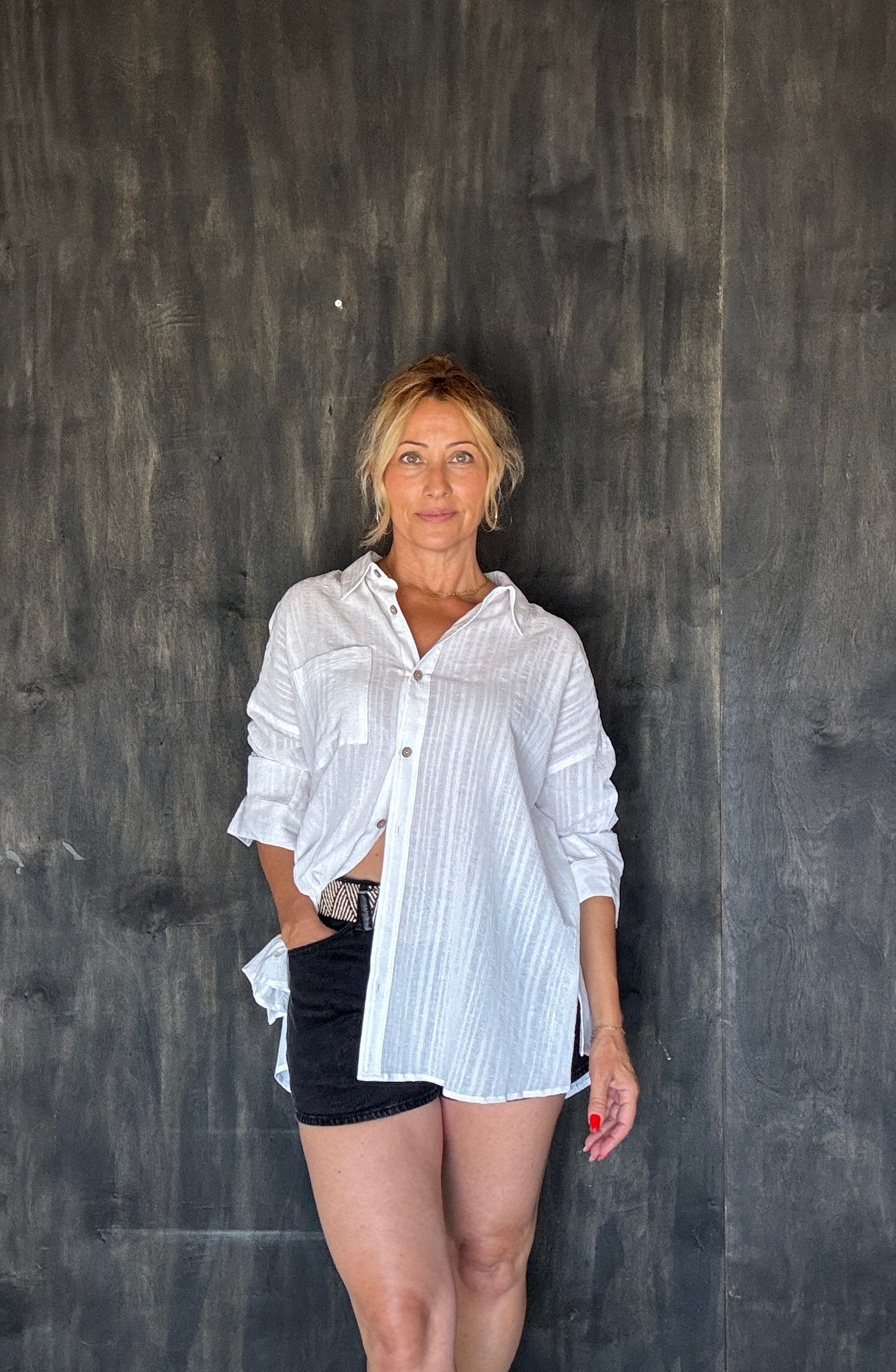 oversized white button down tunic