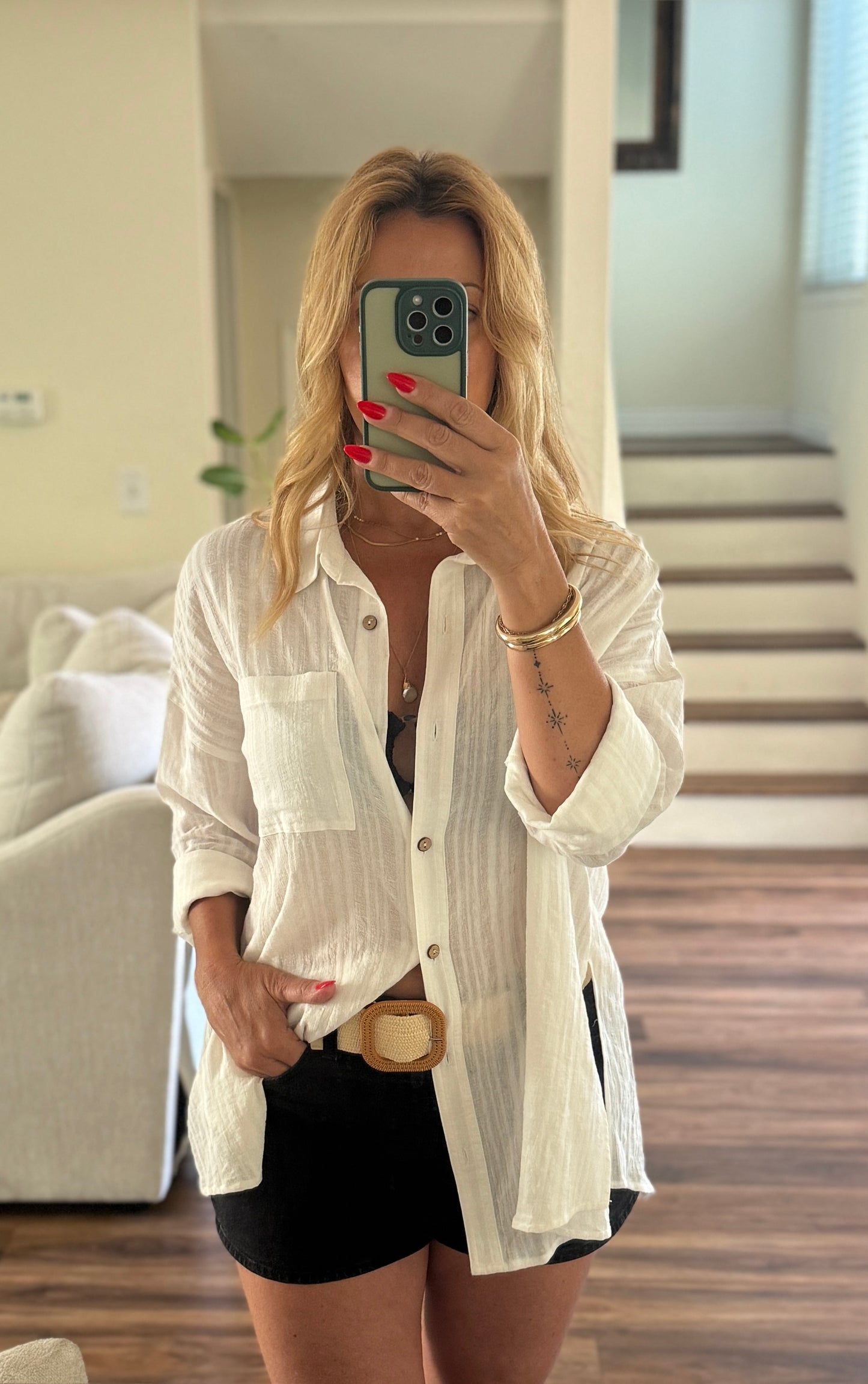 oversized white button down tunic