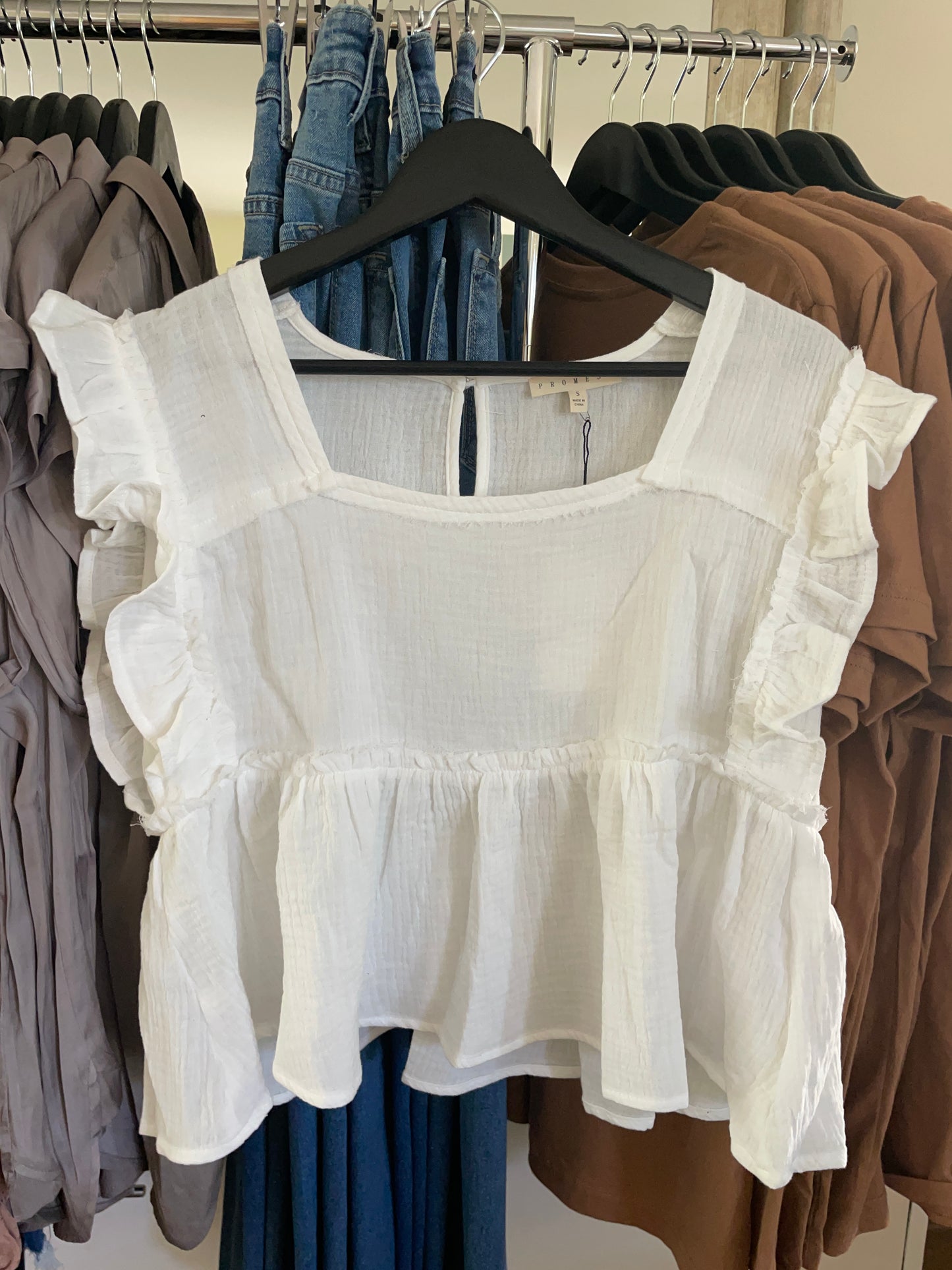 solid square neck ruffle sleeve blouse