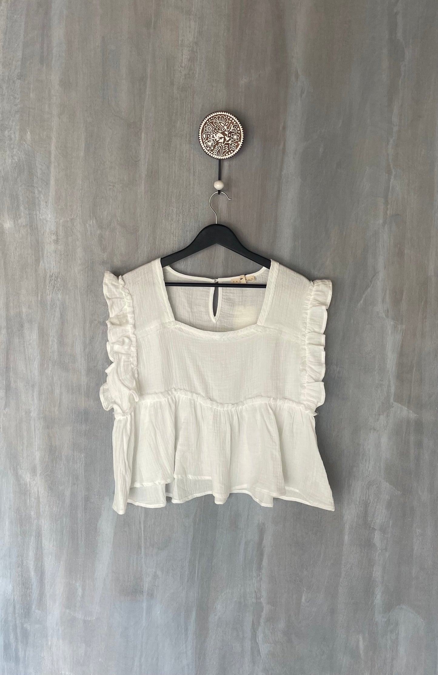 solid square neck ruffle sleeve blouse