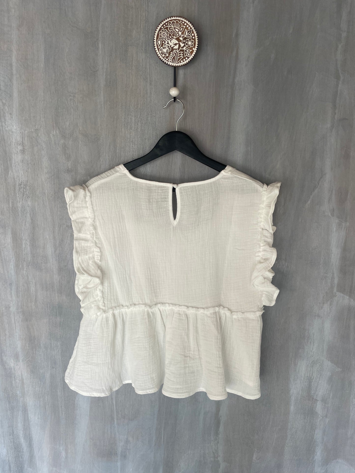 solid square neck ruffle sleeve blouse